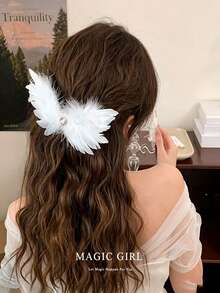 Fairy Style Angel Wing Feather Hair Clip, Crystal Decorated Black And White Hair Stick, Soft Daily Party Hair Accessory,Halloween - Multicolor - View 2