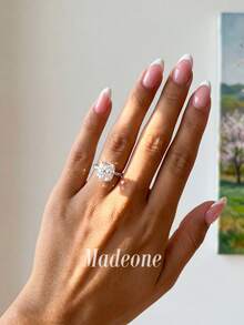MADEONE 1件白色鑽石高亮戒指，女士鋯石奢華珠寶，婚禮訂婚戒指禮物 - 銀色 - 查看 4