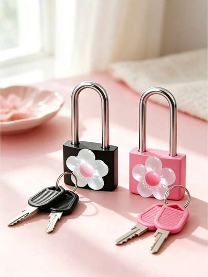 Metal Mini Padlock With Cute Translucent Flower Decoration, Comes With 2 Keys, No Assembly Required, Metal Key Padlock For Luggage, Pencil Case, Backpack, School Gym & Sports Cabinet, Fence, Toolbox, Travel Accessories