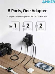 anker A9215, 5-In-1 Universal Travel Adapter, 20W PD Fast Charging, Slim And Portable, Multi-Functional Power Adapter For International Travel - Multicolor - View 3