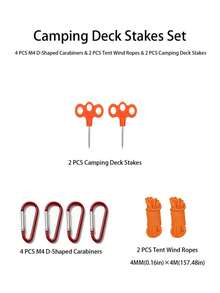 Multi-Piece 3-Prong Spiral Tent Stakes Set With Ropes And Clips, Camping Ground Anchor Kit - Multicolor - View 13