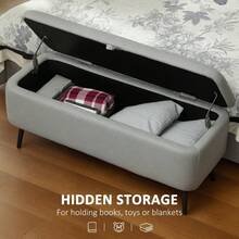 Linen-Look 92 X 31cm Storage Ottoman - White On-Site - LIGHT GREY + Polyester - View 4