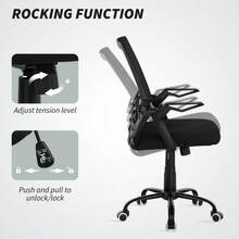 Mesh Office Chair, Computer Desk Chair With Flip-Up Armrests, Lumbar Back Support And Swivel Wheels, Black On-Site - Black + Polyester - View 5