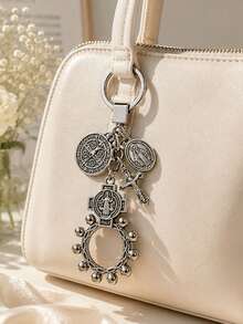1pc Large Size Reinforced Multi-Pendant Keychain, Ring Rosary Keychain, Auspicious Keychain Ornament, Suitable For Bag Decoration - Multicolor - View 1