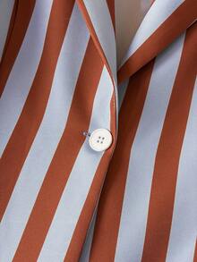 New Spring/Autumn Striped Print Elegant Fashion Women's Blazer - Coral Orange - View 8