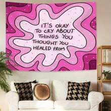 1 Pink Tapestry (Featuring An Inspirational Quote) - A Decorative Piece That Combines Aesthetic Appeal With Positive Vibes; Made Of Polyester, Suitable For Bedrooms Or Home Offices; Includes An Installation Accessory Kit. - Multicolor - View 4
