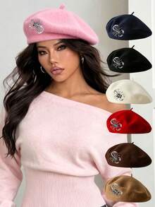1pc Detachable Pearl Beret Hat For Women, Autumn/Winter Korean Style Lady Pumpkin Beret, Japanese Casual Wool Warm Hat - Multicolor - View 12