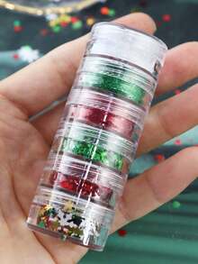 6 Grids/Set Christmas Themed Glitter Sequins, Red Green White Snowflake Chunky Glitter Fillers For Resin DIY Craft Nail Art Decor - View 9