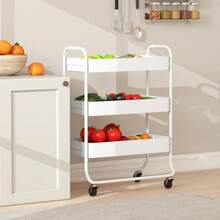 3-Tier Storage Trolley On Wheels, Rolling Utility Cart With Mesh Backets Kitchen, Bathroom, Bedroom, White On-Site - White + Metal - View 7