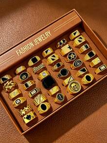 10pcs Punk Hip Hop Men's Rings Set, Gothic Multi-Piece Unisex Finger Rings, Party Holiday Daily Wear Fashion Jewelry Gift, Random Style For Men And Women - 10 Random Punk Rings - View 4