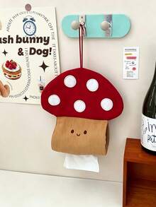 1pc/10pcs Fun Fabric Hanging Tissue Box, Mushroom Shape, Embroidered Face Pattern And Hanging Rope, Tissue Dispenser, Wall-Mounted Tissue Storage Bag, Bedroom Dorm Home Indoor Daily Decoration, Room Decor, Bedroom Decor - Multicolor - View 13