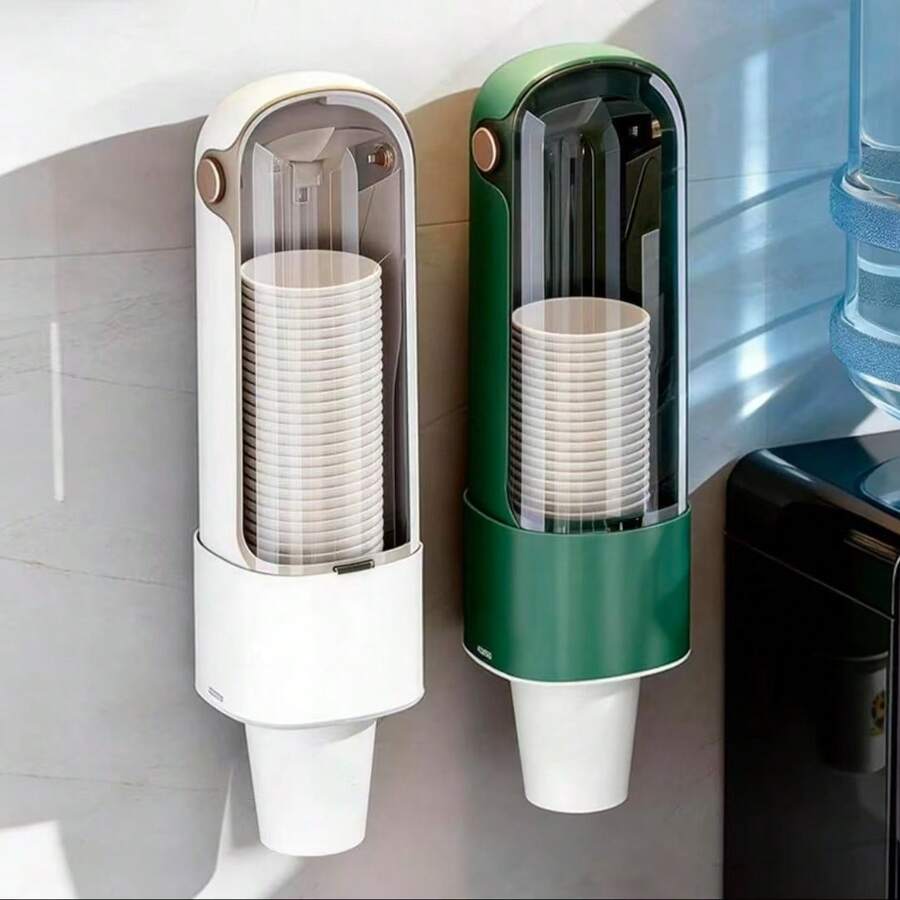 Disposable Cup Holder Automatic Dispenser, Water Cup Paper Cup No-Drill Water Dispenser Storage Rack, Wall-Mounted For Home - A - View 1