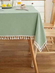 1/24pcs European Minimalist Solid Color Crinkle Tablecloth With Tassel Trim, Fresh Decorative Rectangular Tablecloth For Desk, Coffee Table, Dining Table - Multicolor - View 7