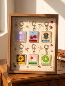 1pc/6pcs Music Code Song Graphic Aesthetic Acrylic Keychains, Popular Music Scan Code Player Series Including Pink High-Foot Wine Glass, Double Red Cherries, Vintage Diving Helmet, Blooming Sunflower, Sliced Watermelon With Sugar Cube And Sliced Kiwi Square Pattern Pendant, Backpack And Car Key Accessories, Gift For Music Lovers And Fans - Multicolor - View 1