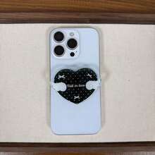 Black Heart-Shaped Phone Push-Pull Stand, Heart-Shaped Magnetic Phone Holder, Adhesive And Magnetic Options, Phone Desktop Stand - Black - View 3