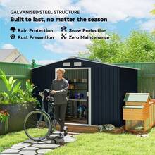9 X 6ft Metal Shed, Outdoor Storage House With Ventilation Slots, Foundation Kit And Lockable Double, Dark On-Site - 1 - View 4
