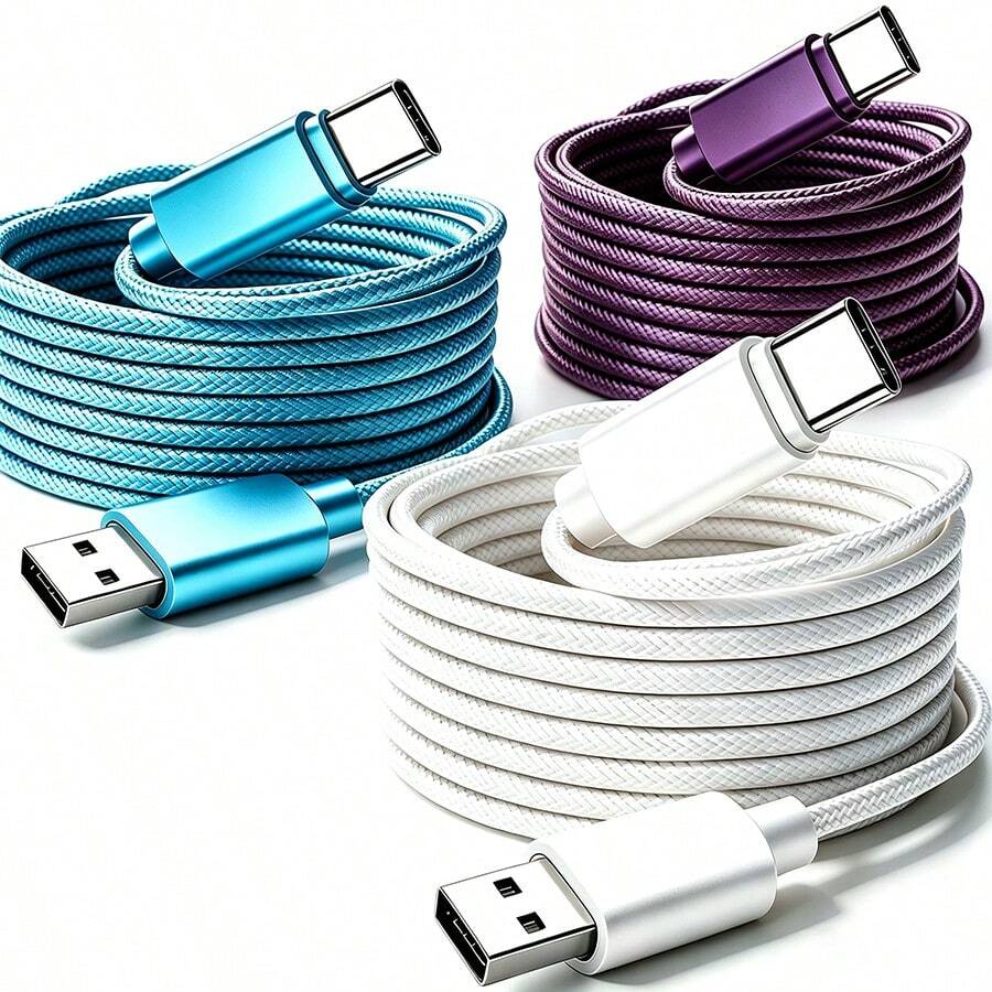 3入快充 USB-A 轉 USB-C 數據線，編織尼龍耐用手機充電線，多種長度可選 3ft 6ft 10ft，相容 及其他 Android 手機，適用於 iPhone 與 Android 設備，適合車用配件/旅行必需品/桌面配件/萬聖節禮物