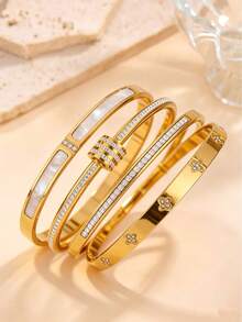 1pc/4pcs Stainless Steel Clover Bracelet, Cross-Border Hot-Selling European And American Fashion Gold-Plated Non-Fading Bracelet - Gold - View 10