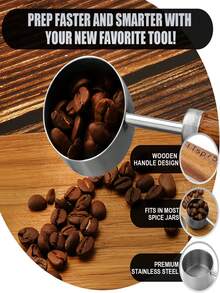 8‑Piece Stainless‑Steel Measuring Cup And Spoon Set With Engraved Markings On Wooden Handles, Stackable Or Hangable For Storage, For Precise Measurements In Baking, Cooking And Coffee Seasoning - Silver - View 5