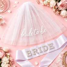 Bride-To-Be Shoulder Strap Veil, Bachelorette Party Accessory, Bridal Shower Decoration, Engagement Bride Gift - White - View 6