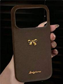 Vintage 3D Bow Brown Lychee Texture Back Cover Protective Case, Compatible With Iphone 18 Pro Max, 18 Pro, 17 Pro Max, 17 Pro, 16, 15, 14, 13 Pro Max, 16, 14, 15, 17, Simple Shockproof Soft Case - Brown - View 1
