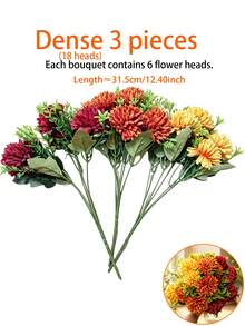 3/1 18heads Artificial Autumn Chrysanthemum Flowers, UV Resistant Realistic Non-Fading Fake Mums Marigolds Plant, Autumn Floral Arrangements For Outside, Garden, Yard Suitable For Vases, Table Centerpieces, Wedding Decor, Autumn Home Decor (Orange, Burnt Orange, Red) - Multicolor - View 10