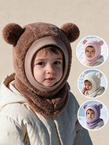Autumn/Winter Unisex Baby Hat Scarf Set, Cute Bear Ear Design Pull-On Hat For Kids - Multicolor - View 1