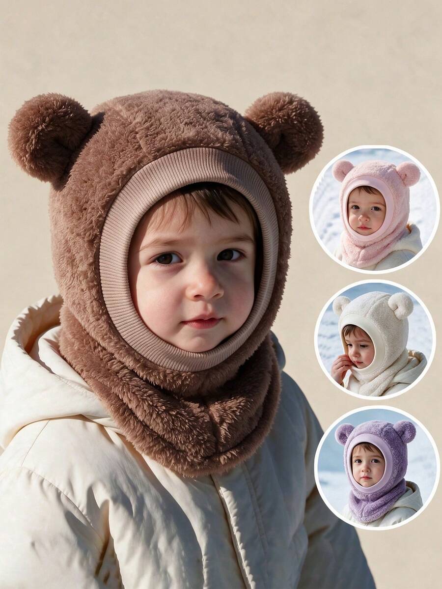 Autumn/Winter Unisex Baby Hat Scarf Set, Cute Bear Ear Design Pull-On Hat For Kids - Multicolor - View 1