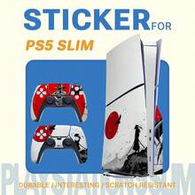 Samurai Oriental Art Vinyl Sticker Set Compatible With PS5 Slim, Full Set Includes Console Sticker + 2 Controller Stickers, Premium PVC Material, Scratch-Resistant And Wear-Resistant, Removable Without Residue Game Console Decorative Film - View 2