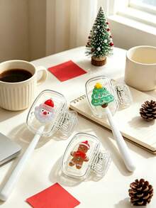 Toothbrush Cover Christmas Style Toothbrush Protector, Cartoon Dust-Proof Toothbrush Cap, Santa Claus Christmas Tree Gingerbread Man Design, Portable Transparent Toothbrush Head Cover, Travel Home Toiletries Protection, Moisture-Proof Dust-Proof, Student Business Trip Essential, Popular Bathroom Item, Christmas Holiday Atmosphere Practical Small Gift - Multicolor - View 4