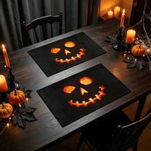 1/4/6pcs Halloween Series Pumpkin Lantern Ghost Face Pattern Printed Placemats Suitable For Home Kitchen/Heat-Resistant Placemats Table Protection Kitchen Dining Table Party Scene Decoration - Multicolor - View 3