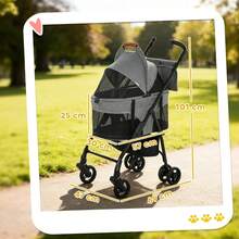 Pet Stroller, Foldable Dog Stroller With Detachable, Wheels, Storage Basket, Secure Leash On-Site - 1 - View 3