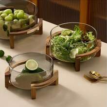 1pc Glass Salad Bowl, Vegetable Salad Cold Dish Storage Plate With Rack, Minimalist Snack Candy Dried Fruit Tray, Suitable For Home, Restaurant, Kitchen Use, Kitchen Utensils - Multicolor - View 8