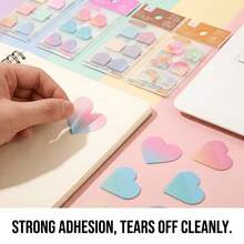90 High-Quality Transparent Sticky Notes With Gradient Semicircles, Gradient Hearts, And Geometric House Patterns; PET Material Index Labels; Cute Pastel Bookmarks; Suitable For Book Annotations, Planners, And Office Supplies. - Style a - View 10