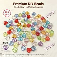"100 Heart-Shaped Beads" Randomly Mixed Color 11mm Transparent Plated Love Beads, Loose Beads, Used For Jewelry Making DIY Handmade Necklace Earrings Keychain Mobile Phone Chain Accessories. - Multicolor - View 1