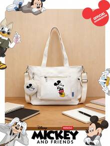 Miniso Disney Mickey Mouse With "You Got This" Text Print Tote Bag 2 Pieces Set With Coin Purse,Ideal For Work,Travel,Shopping And Everyday Use - White - View 4