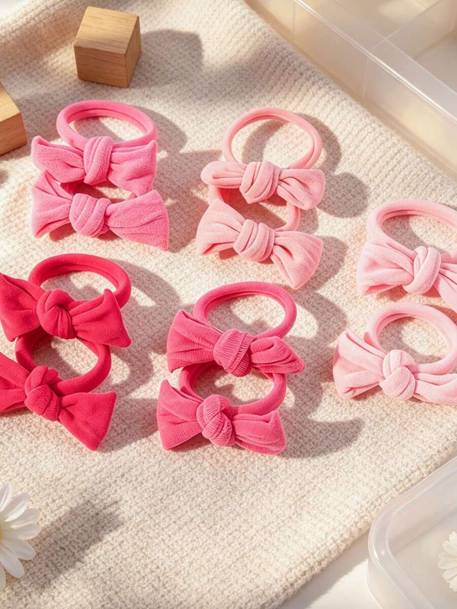 10pcs Girls Bow Decor Hair Tie For Hair Decoration - Pink - View 1