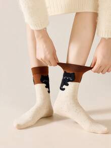 1 Pair/4 Pairs Women's Autumn Winter Mid-Calf Socks Cartoon Fun Pattern Sheer Socks - Multicolor - View 4