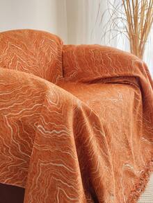 1 buah Sarung Sofa Motif Oranye Polos/Gelombang, Sarung Sofa Persegi Panjang Chenille Gaya Rumah Pertanian Vintage dengan Hiasan Rumbai, Pelindung Furnitur Anti Debu yang Nyaman dan Tahan Lama, Cocok untuk Dekorasi Ruang Tamu, Halloween, Pesta Liburan Musim Gugur/Musim Dingin - Jeruk - View 7