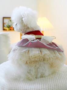 1pc Pet Clothes Dog Cat Apparel Small Dog Puppy Clothing Wedding Dress Series Margaret Princess Dress - Ruby Red - Multicolor - View 3