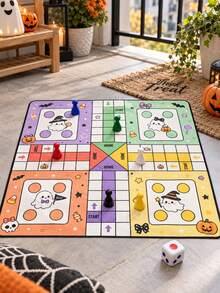1pc Halloween Square Polyester Ludo Board Game Mat, Colorful 4-Player Game Board With Pumpkin, Ghost, Bat, Candy, Witch & Black Cat Prints, START/HOME Track Design, Includes 1 Bag Of Game Pieces, For Halloween Party & Family Games - Multicolor - View 17