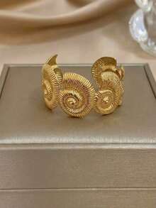 RAYQUEEN 1 Buah Gelang Bangle Terbuka Cangkang Kerang Tebal Stainless Steel untuk Wanita, Cocok untuk Pemakaian Sehari-hari dan Hadiah Liburan - gelang - View 2