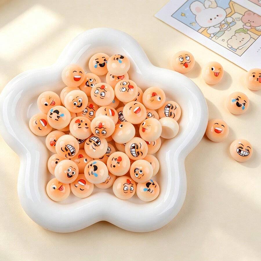 10/20/30pcs Funny Resin Mini Bun Accessories, 3D Magic Expression Round Beads, DIY Cream Glue Phone Case Materials - Random Mix - Multicolor - View 1