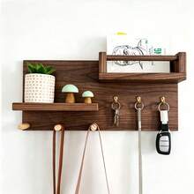 Wood Wall‑Mounted Key Holder With Dual Display Shelves & Multi‑Hooks, Room Decor, Bedroom Decor For Bedroom Kitchen Bathroom, Multifunctional Wall Hanging Organizer For Bags Photo Small Decor, Practical Home Decor For Entryway Wall Decoration - View 12