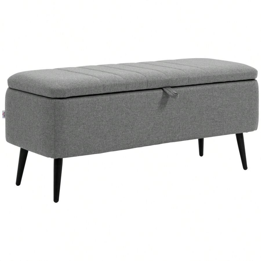 Linen-Look 92 X 31cm Storage Ottoman - White On-Site - Grey + Polyester - View 1