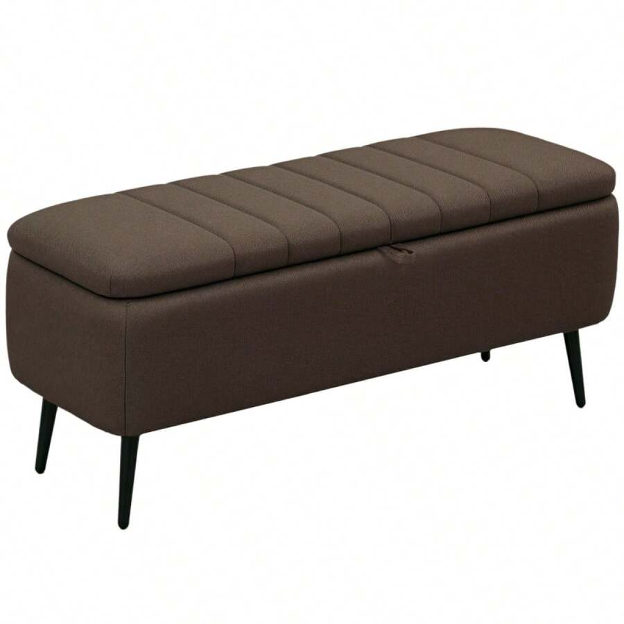 Linen-Look 92 X 31cm Storage Ottoman - White On-Site - Dark Brown + Polyester - View 1