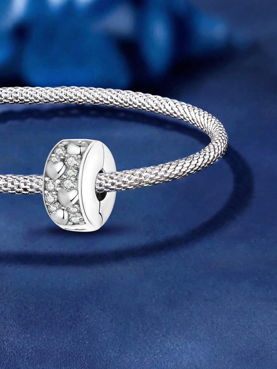 1pc Fashion Zirconia Heart-Shaped Rhinestone Beaded Bracelet Bangle DIY Jewelry Making Daily Wear Decoration For Girls