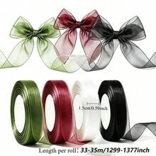 1Roll 33-35m Semi-Transparent Ribbon - For Wedding Decorations, Gift Wrapping, Floral Arrangements - Soft And Vibrant Colors - Ribbon Strip - For Parties, Craft Projects - Elegant Decoration, Glossy Finish, Smooth Texture&Halloween,School, Christmas - View 3