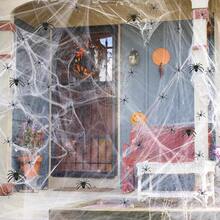 1 Set Soft Spider Web Halloween Decoration, Fake Spider, Super Stretchable Spider Web, Suitable For Halloween Indoor And Outdoor Party Decoration - A - View 6