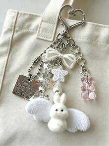 CCD Handmade Sweet Girly Key Chain Niche Pendant, Sweet Girly Lanyard Keychain Niche Angel Rabbit Pendant. Key Chain, Bag Charm, Keychain, Wallet Charm, Car Accessory, Happy Dog, Wallet Charm And Accessory, Women's Car Accessory, Bag Charm Pendant - Multicolor - View 5